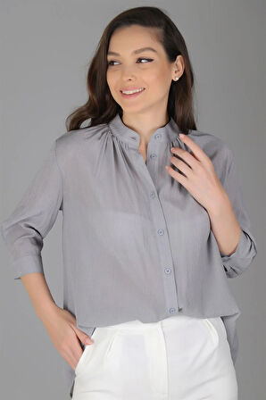 SWEETNESS Kadın Gri Yakası Büzgülü Gömlek 