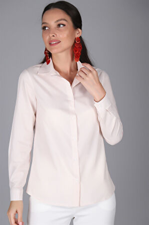 SWEETNESS Kadın Bej Renk Çizgili Uzun Kollu Gömlek 