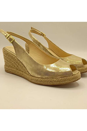 Terre Gold Deri Dolgu Topuk Sandalet