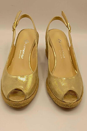 Terre Gold Deri Dolgu Topuk Sandalet