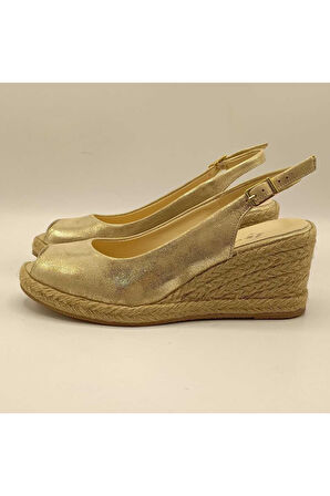 Terre Gold Deri Dolgu Topuk Sandalet