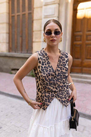 Leopar Desen Keten Yelek