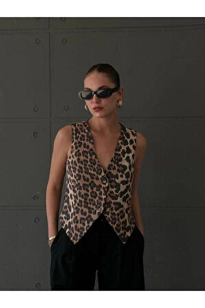 Leopar Desen Keten Yelek