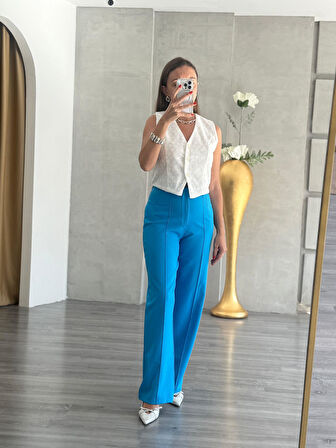 Mavi Çımalı Pantolon