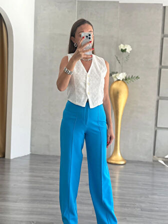 Mavi Çımalı Pantolon
