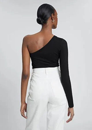 Tek Omuz Uzun Kollu Siyah bluz