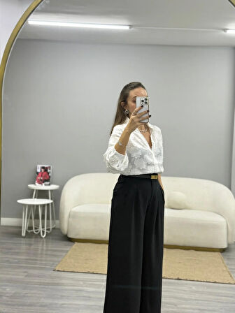 Yüksek Bel Pile Detaylı Pantolon