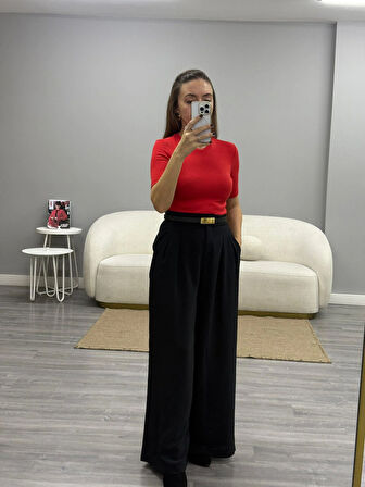 Yüksek Bel Pile Detaylı Pantolon