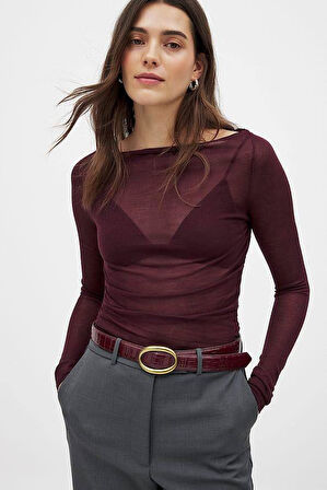 Zra Transparan Kayık Yaka Bluz