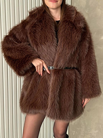 Geniş Yaka Kürk Acı Kahve 