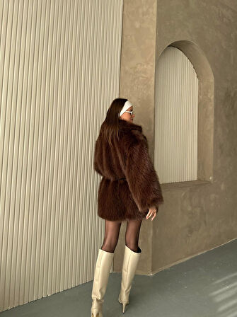 Geniş Yaka Kürk Acı Kahve 