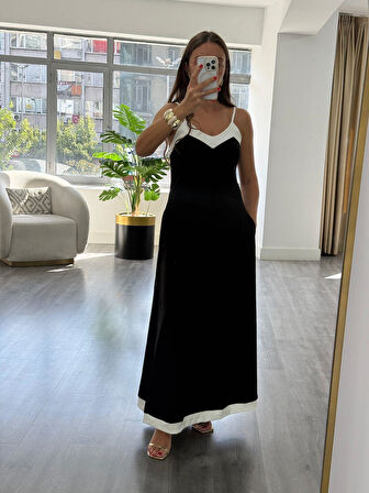 Beyaz Garnili Askılı Elbise