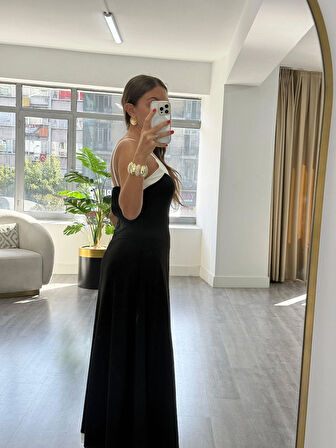 Beyaz Garnili Askılı Elbise