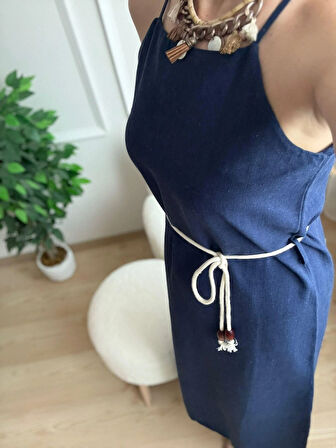 Hasır Kemer Detaylı Elbise