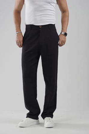 Baggy Fit Kalıp Pamuklu Keten Pantolon