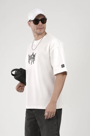 Bisiklet Yaka Taşlı Logo Detaylı Oversize Kalıp Erkek Tişört