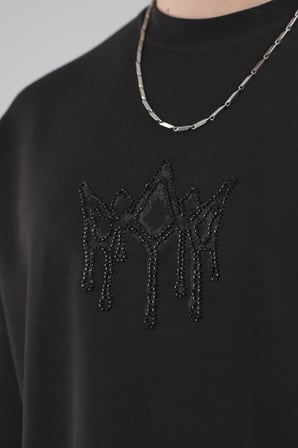 Bisiklet Yaka Taşlı Logo Detaylı Oversize Kalıp Erkek Tişört