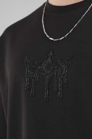 Bisiklet Yaka Taşlı Logo Detaylı Oversize Kalıp Erkek Tişört