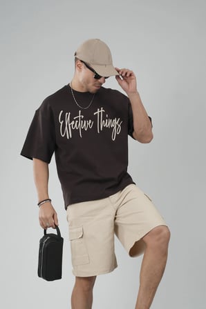 Oversize Kalıp Effective Things Yazılı Basic Tişört