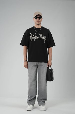 Oversize Kalıp Effective Things Yazılı Basic Tişört