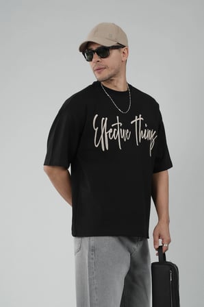 Oversize Kalıp Effective Things Yazılı Basic Tişört