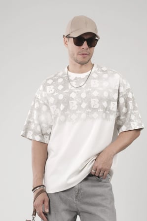 Oversize Kalıp Logo Baskılı Bisiklet Yaka Basic Tişört