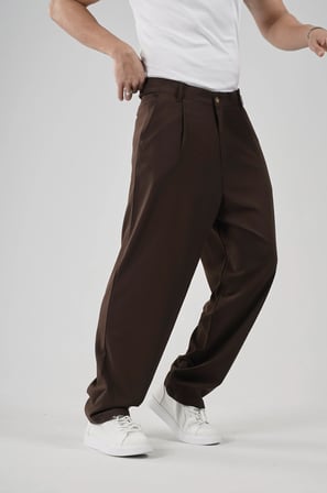 Baggy Kalıp Pileli Kumaş Pantolon