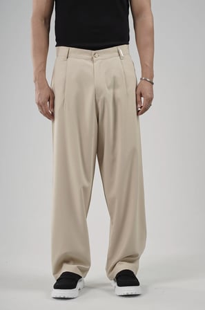 Baggy Kalıp Pileli Kumaş Pantolon