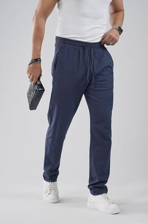Regular Kalıp Beli Lastikli Pamuk Keten Pantolon