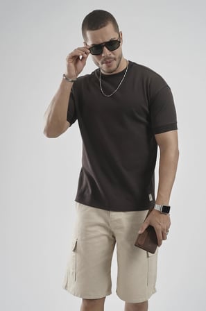 Slim Fit Kalıp Kolu Ribanalı Basic %100 Pamuklu Tişört