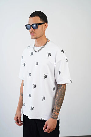 Kingbrich Bisiklet Yaka KB Baskılı Oversize Kalıp Unısex Tişört