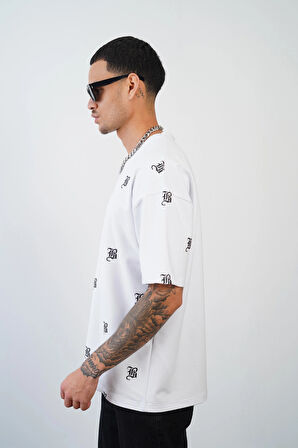 Kingbrich Bisiklet Yaka KB Baskılı Oversize Kalıp Unısex Tişört