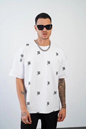 Kingbrich Bisiklet Yaka KB Baskılı Oversize Kalıp Unısex Tişört