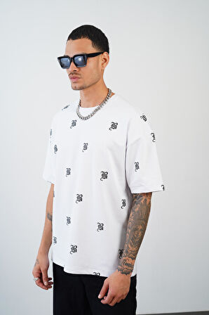 Kingbrich Bisiklet Yaka KB Baskılı Oversize Kalıp Unısex Tişört