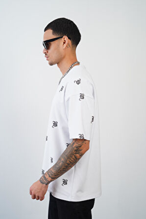 Kingbrich Bisiklet Yaka KB Baskılı Oversize Kalıp Unısex Tişört