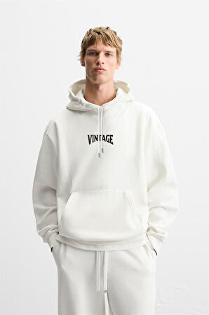 Kapuşonlu Vintage Baskılı Unisex Oversize Kalıp Hoodie