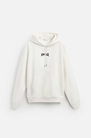 Kapuşonlu Vintage Baskılı Unisex Oversize Kalıp Hoodie