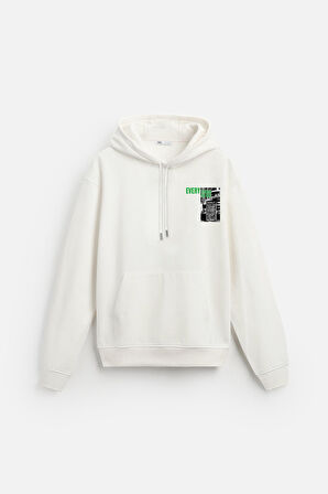 Kapuşonlu Everything Baskılı Oversize Kalıp Hoodie