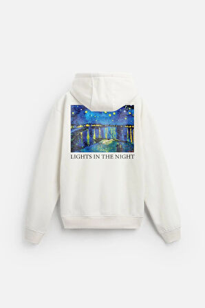 Kapuşonlu Starry Night Baskılı Oversize Kalıp Unisex Hoodie