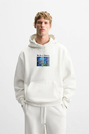 Kapuşonlu Starry Night Baskılı Oversize Kalıp Unisex Hoodie