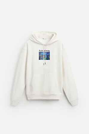 Kapuşonlu Starry Night Baskılı Oversize Kalıp Unisex Hoodie