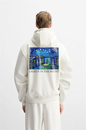 Kapuşonlu Starry Night Baskılı Oversize Kalıp Unisex Hoodie