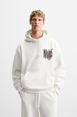 Kapuşonlu Play The Game Baskılı Unisex Hoodie