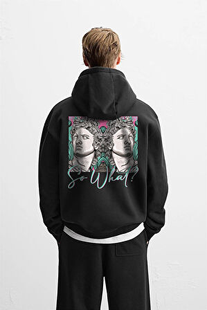 Kapuşonlu So What Baskılı Oversize Kalıp Unisex Hoodie