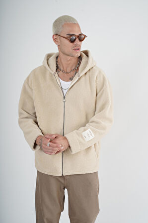 Kapuşonlu Fermuarlı Unisex Oversize Kalıp Peluş