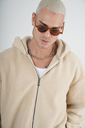 Kapuşonlu Fermuarlı Unisex Oversize Kalıp Peluş