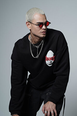 Bisiklet Yaka Darkness Baskılı Oversize Unisex Sweatshirt