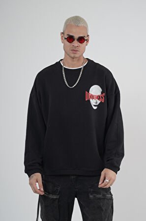 Bisiklet Yaka Darkness Baskılı Oversize Unisex Sweatshirt