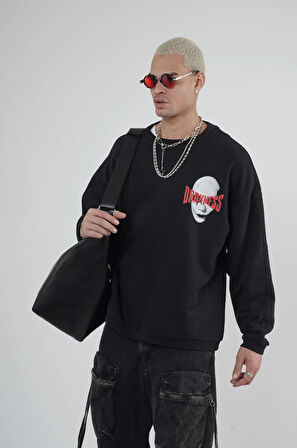 Bisiklet Yaka Darkness Baskılı Oversize Unisex Sweatshirt