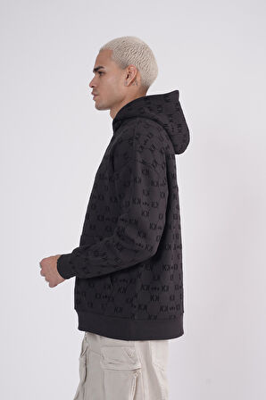 Kapüşonlu Flok Baskılı Kanguru Cepli Unisex Sweatshirt